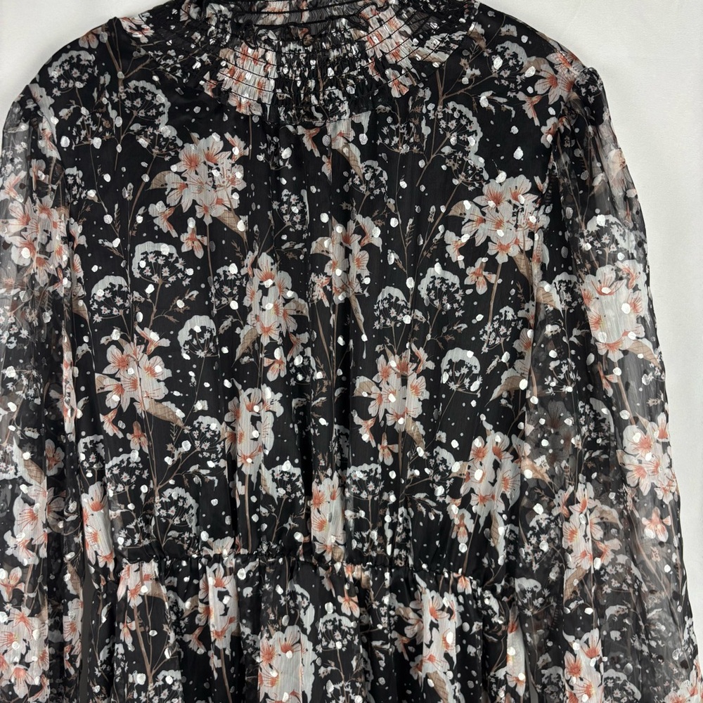 NWT O.P.T Women’s Black Floral Ruffle Long Sleeve shimmery Party Dress Size XL - Picture 4 of 9
